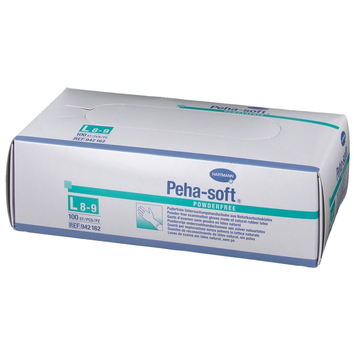 Boîte blanche Peha-soft. Taille L 8-9, 100 pièces. Gants d'examen sans poudre en latex.