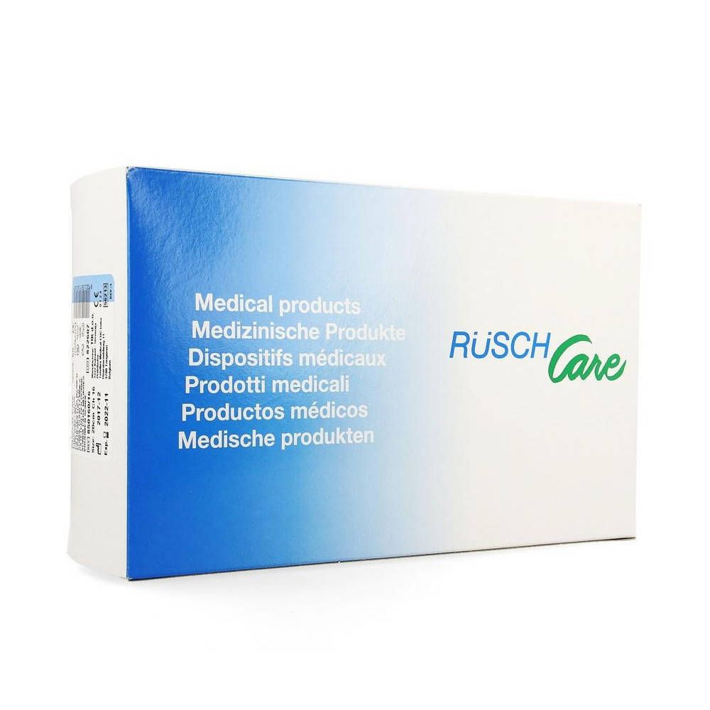 Boîte blanche et bleue. Inscriptions : Medical products, RÜSCH Care.
