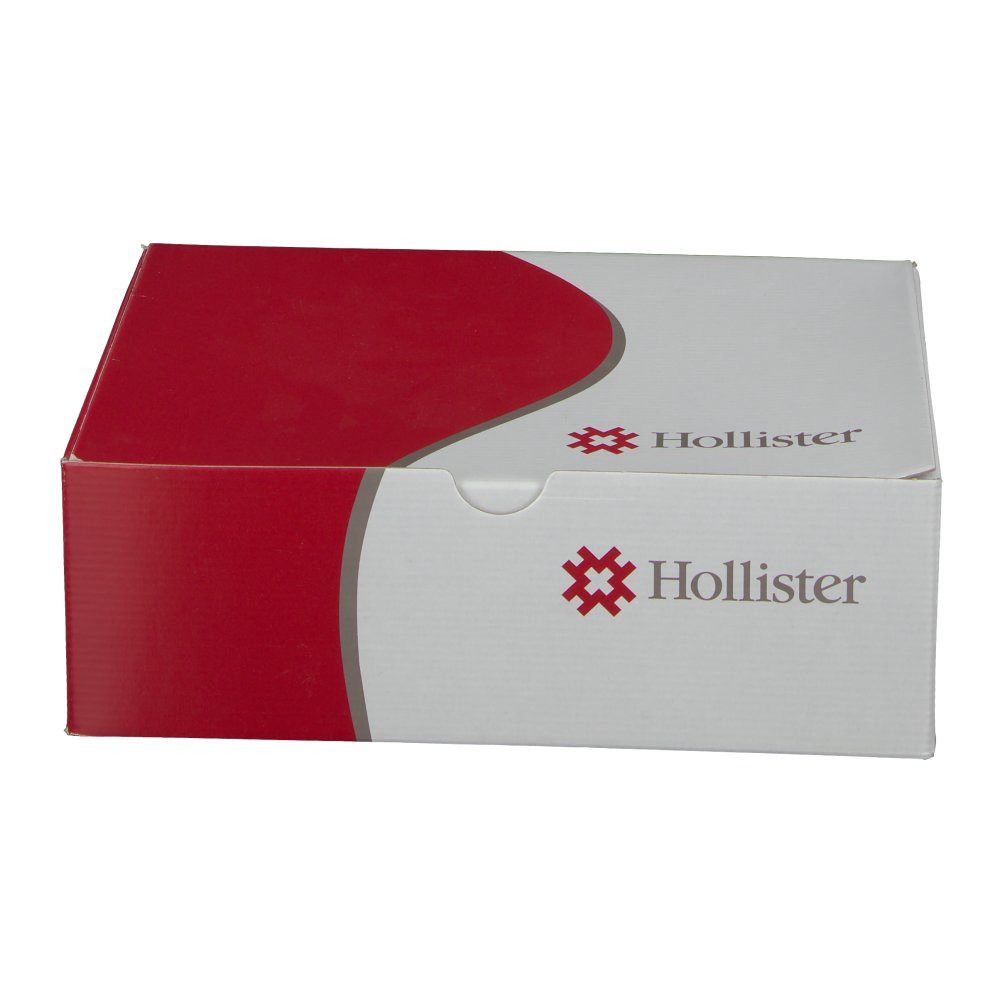 Kartonnen doos met rood en wit oppervlak. Met logo en opschrift Hollister.