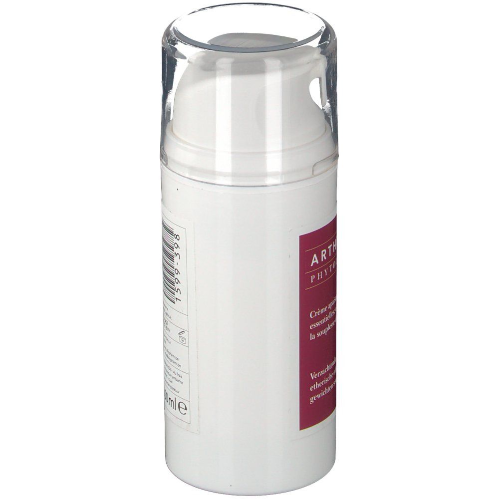 Vue latérale du flacon blanc. Étiquette rouge avec texte. Code-barres.