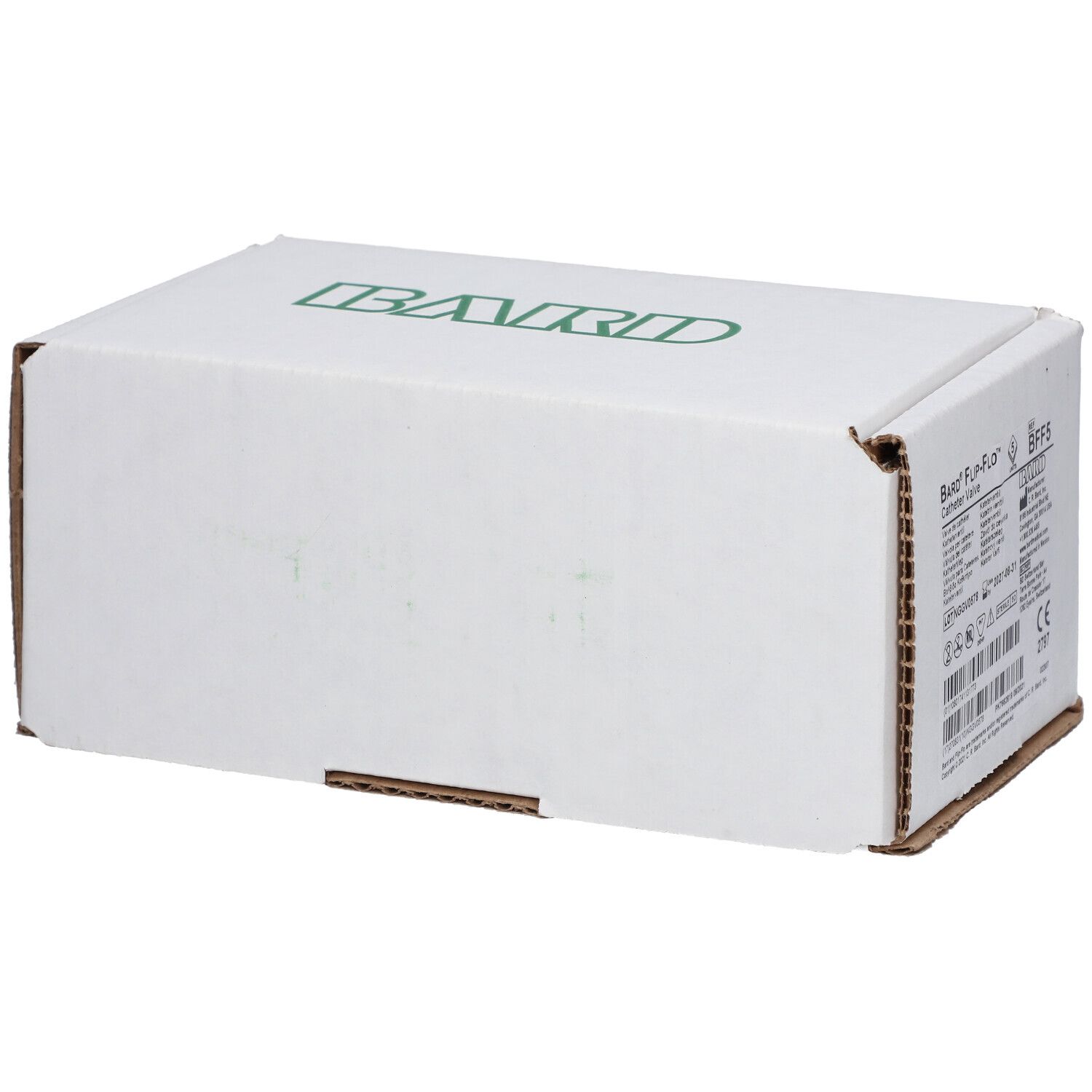 Boîte blanche avec logo "BARD" vert. Informations produit et marquage CE sur le côté.