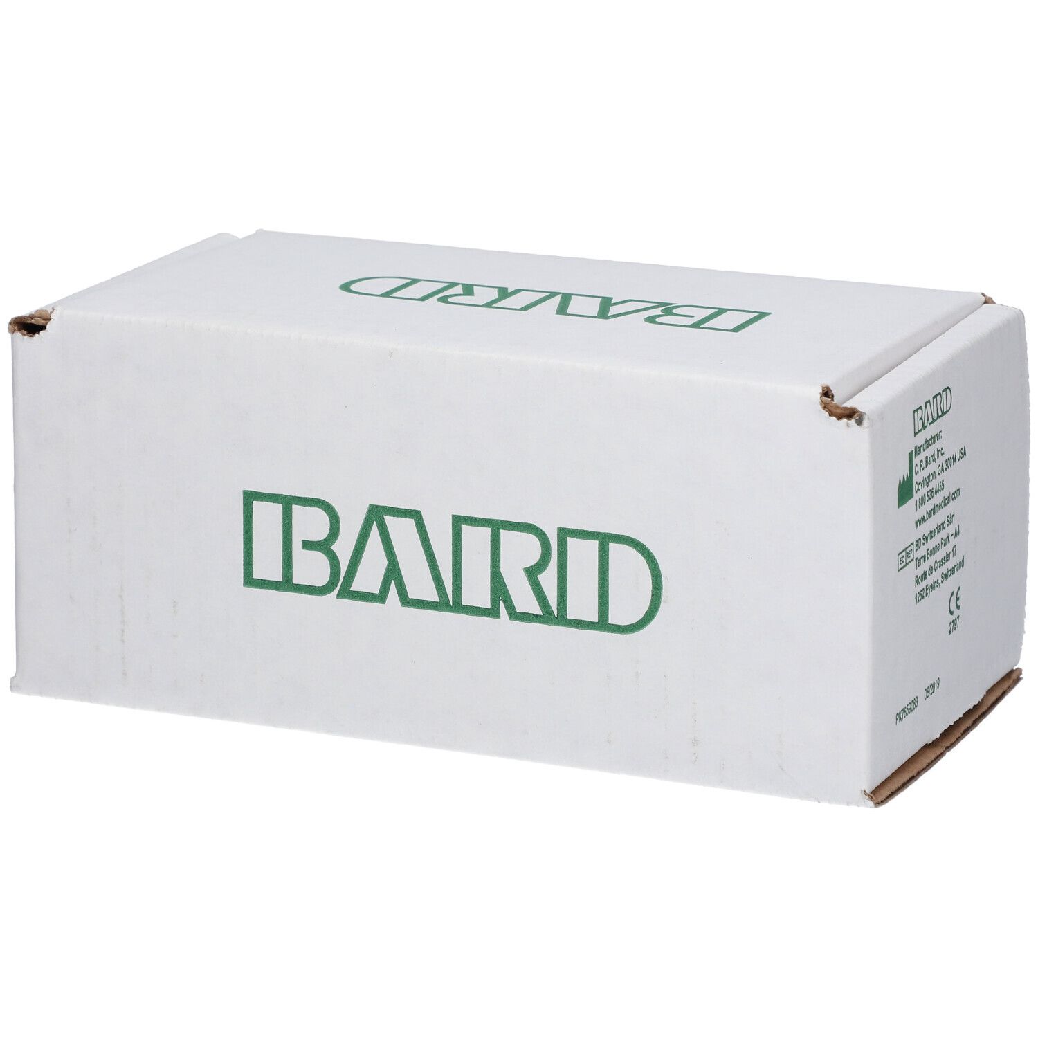 Boîte blanche avec logo "BARD" vert. Informations produit et marquage CE sur le côté.