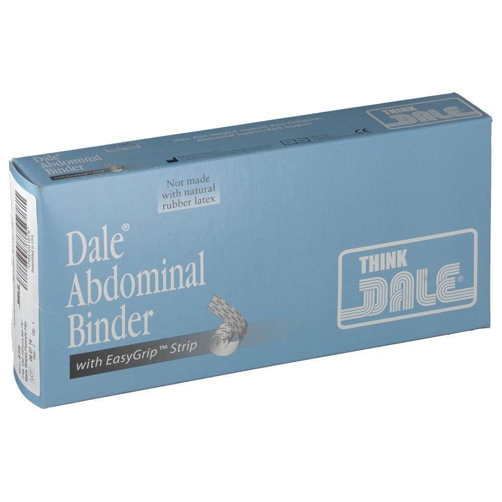 Boîte bleue 'Dale Abdominal Binder' avec bande EasyGrip™. Marquage CE. Sans latex naturel.