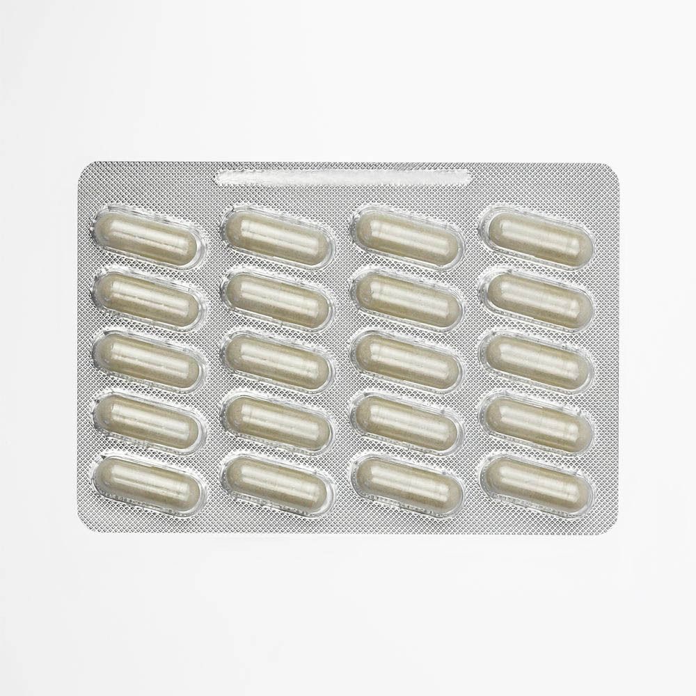 Gélules ViaNatura Proprostex en blister. Argenté, rectangulaire. 20 gélules visibles.