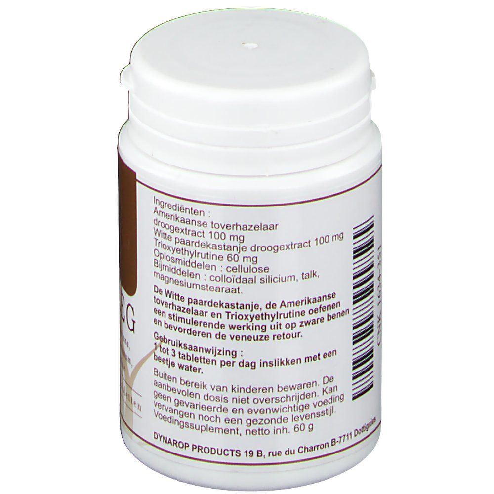 Dos du flacon blanc avec liste des ingrédients, code-barres et informations fabricant. Poids net 60 g.