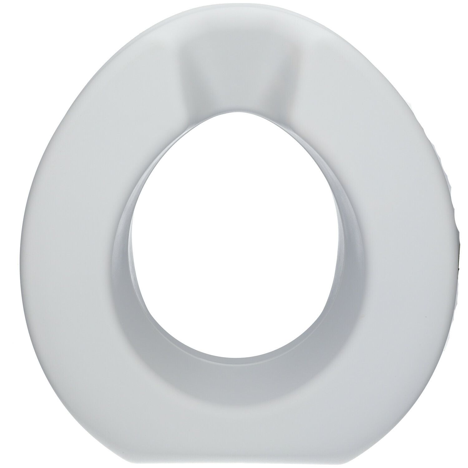 Siège de toilette blanc, forme ovale avec ouverture centrale. Vue de dessus.