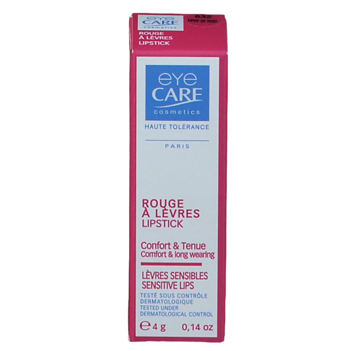 Emballage avec rouge à lèvres. Eye Care, Rouge à Lèvres, Haute Tolérance.