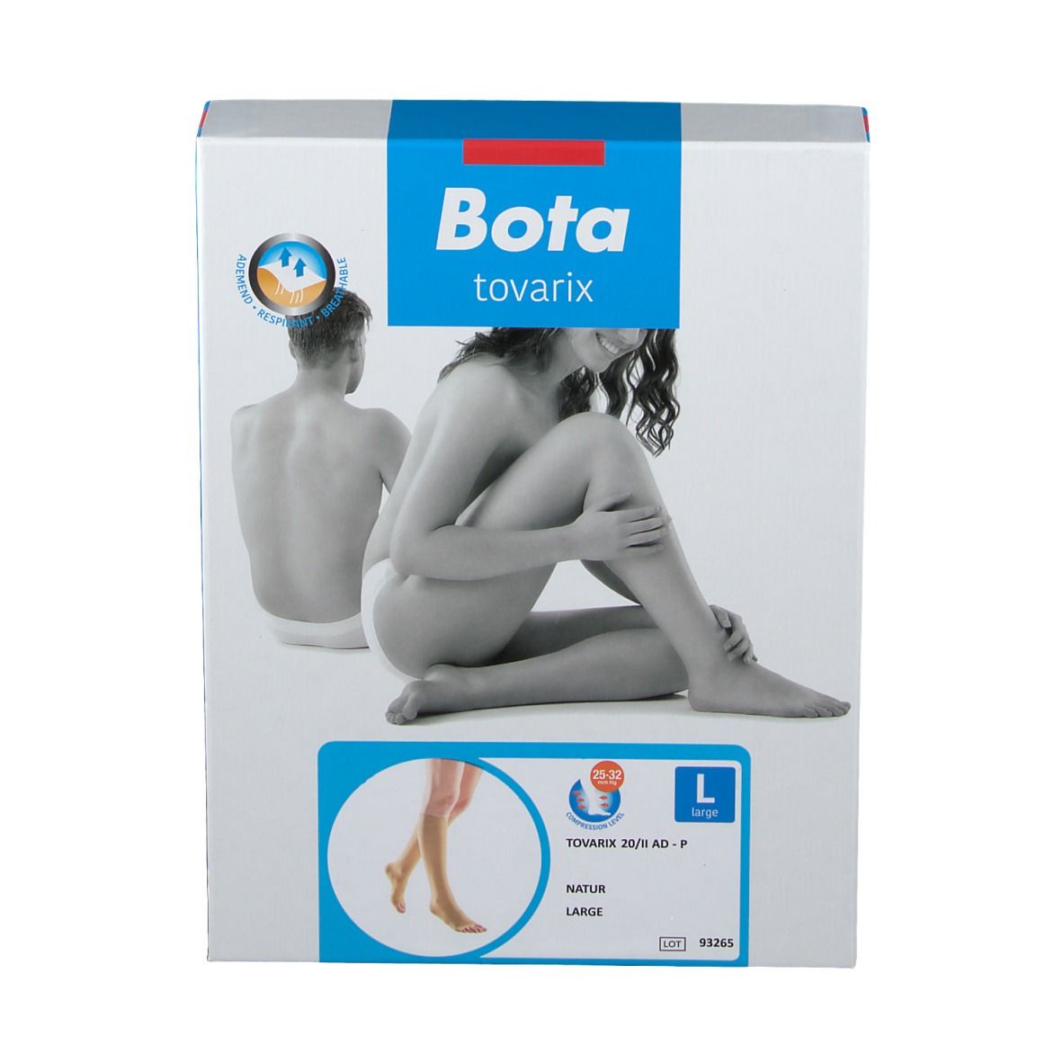 Emballage Bota tovarix. Femme et homme représentés. Inscriptions: Bota tovarix, Tovarix 20/ii AD-P, L, Natur, Large.