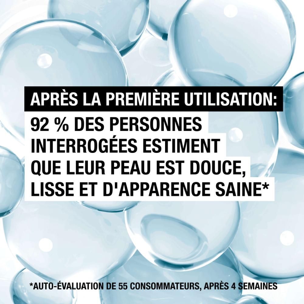 Représentation graphique de bulles d'eau. Texte : Après la première utilisation: 92% des personnes estiment... Marque : Neutrogena.