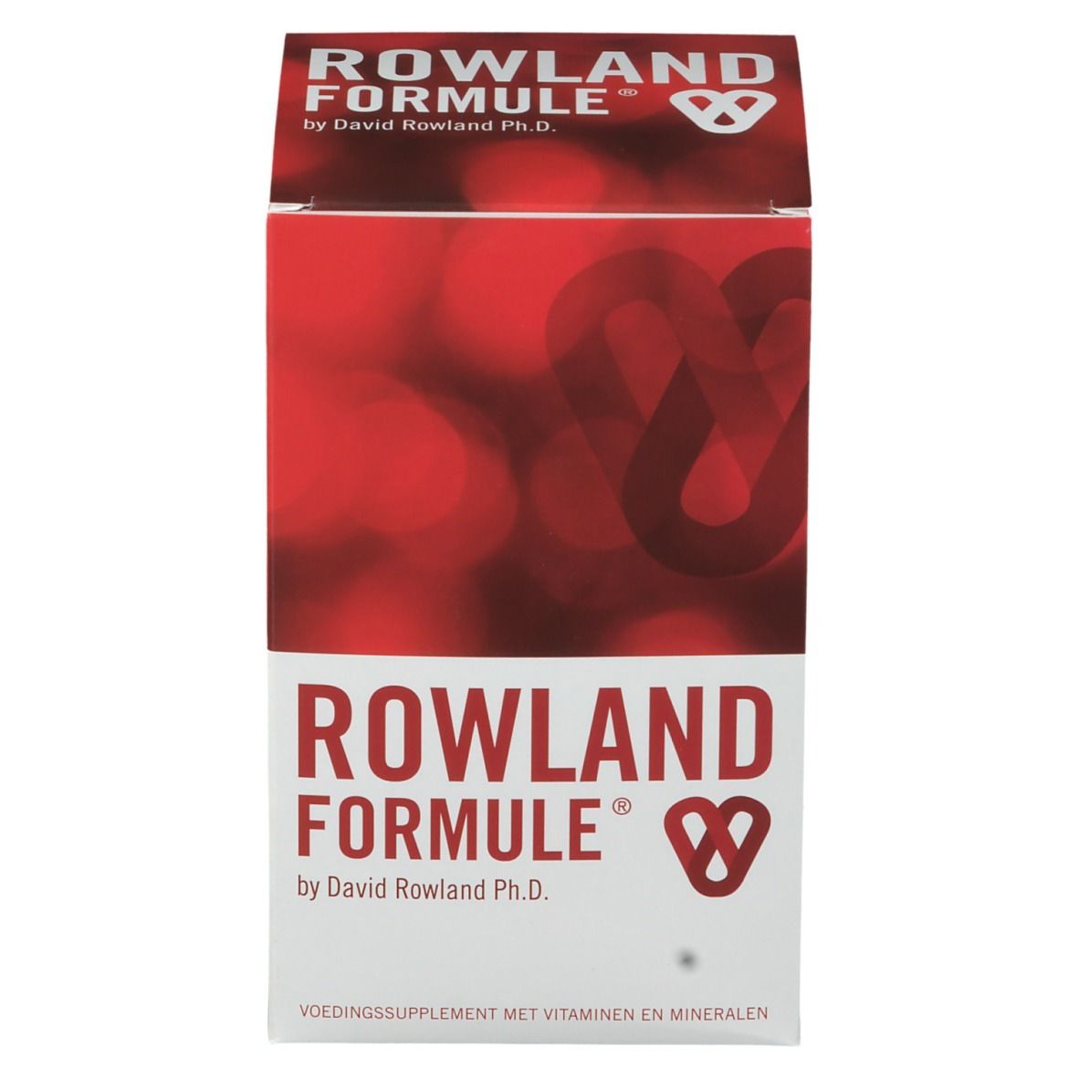 Rote Schachtel. Aufschrift: ROWLAND FORMULE. Von David Rowland Ph.D. Mit Herz-Logo. Voedingssupplement met vitaminen en mineralen.