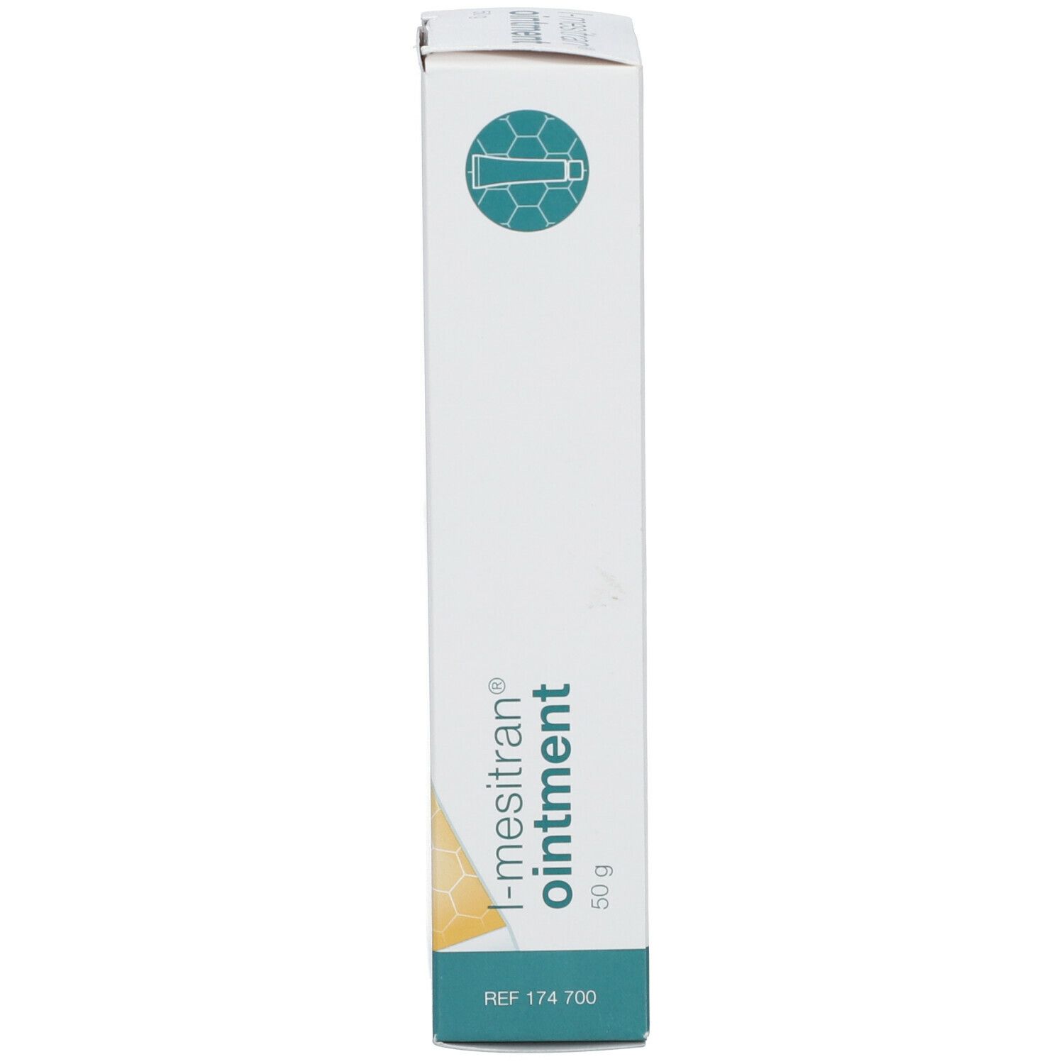 Emballage en carton étroit, blanc. Inscription : L-mesitran® ointment, 50 g. Logo Klinion.
