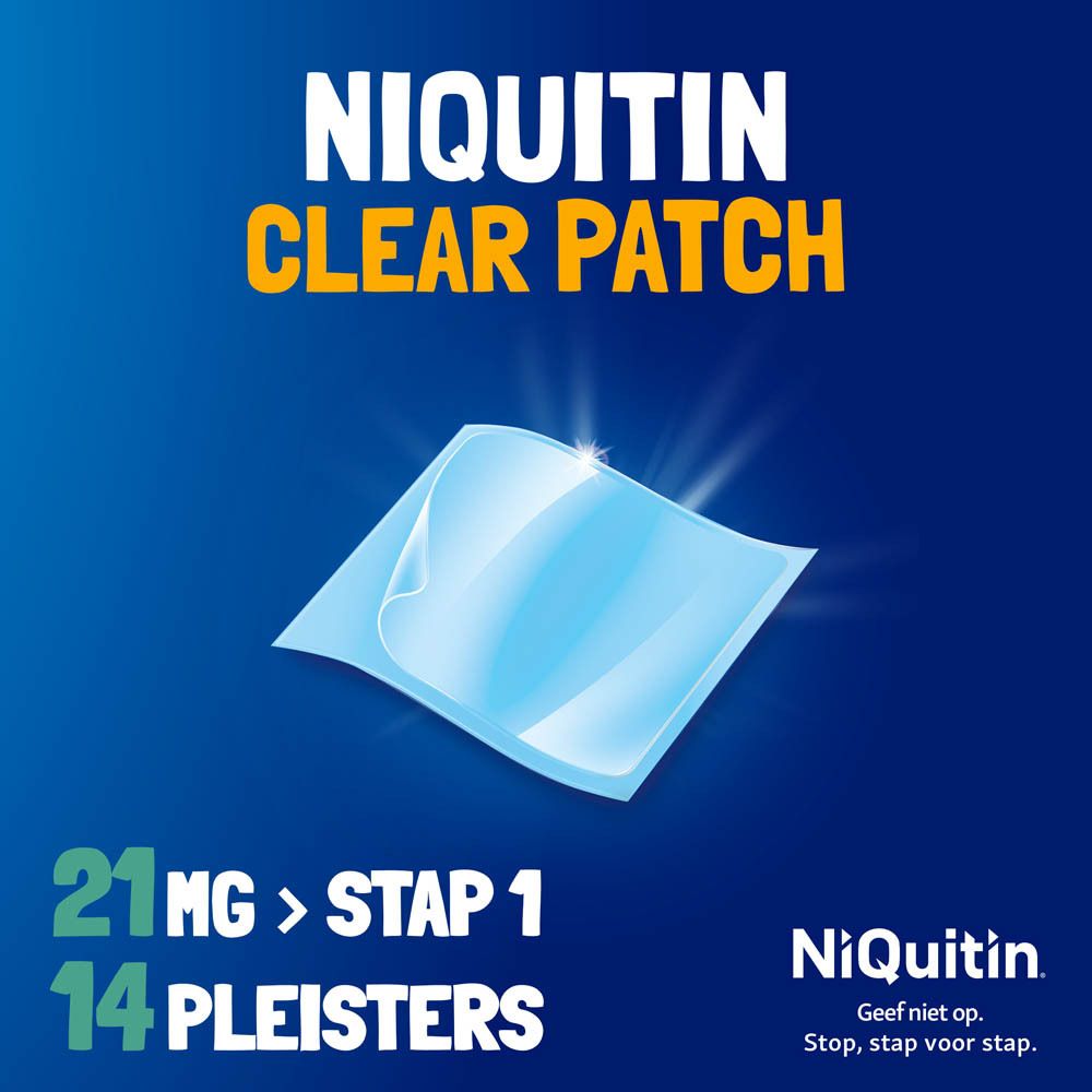 Vrouw met pleister op arm. Tekst: Transparante pleisters voor discreet gebruik. NiQuitin logo.