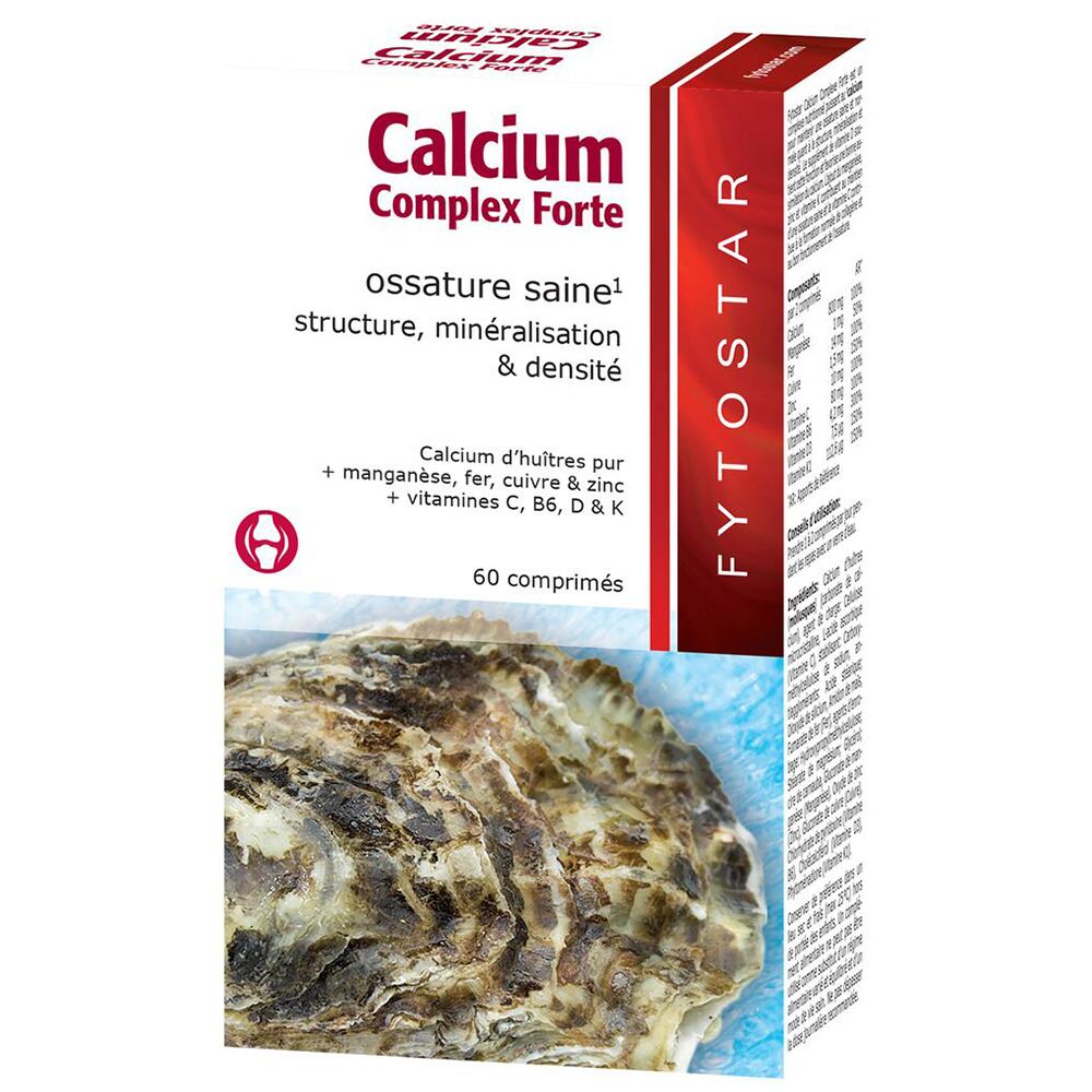 Doos Calcium Complex Forte. Opschrift: ossature saine, structuur, mineralisatie & densiteit. 60 tabletten.