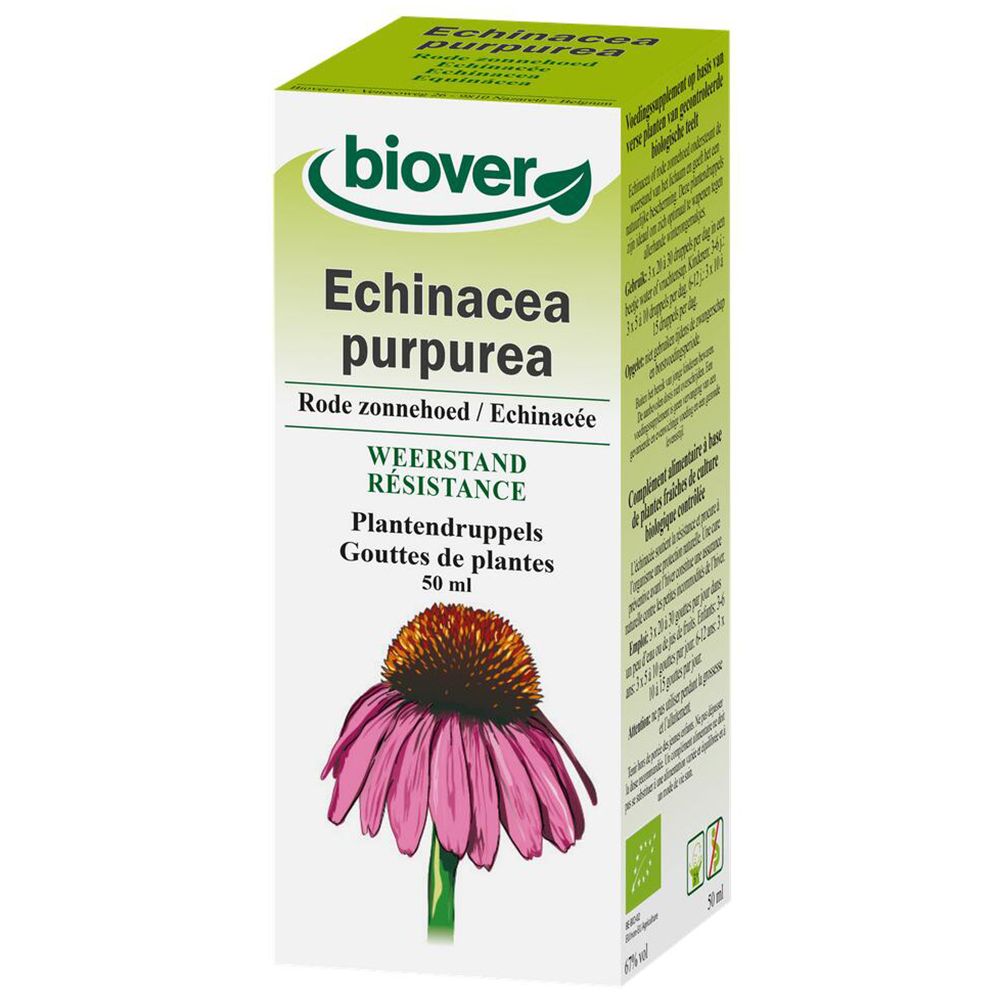 Witte doos met productinformatie en afbeelding van een bloem. Op de doos: productnaam en merk.