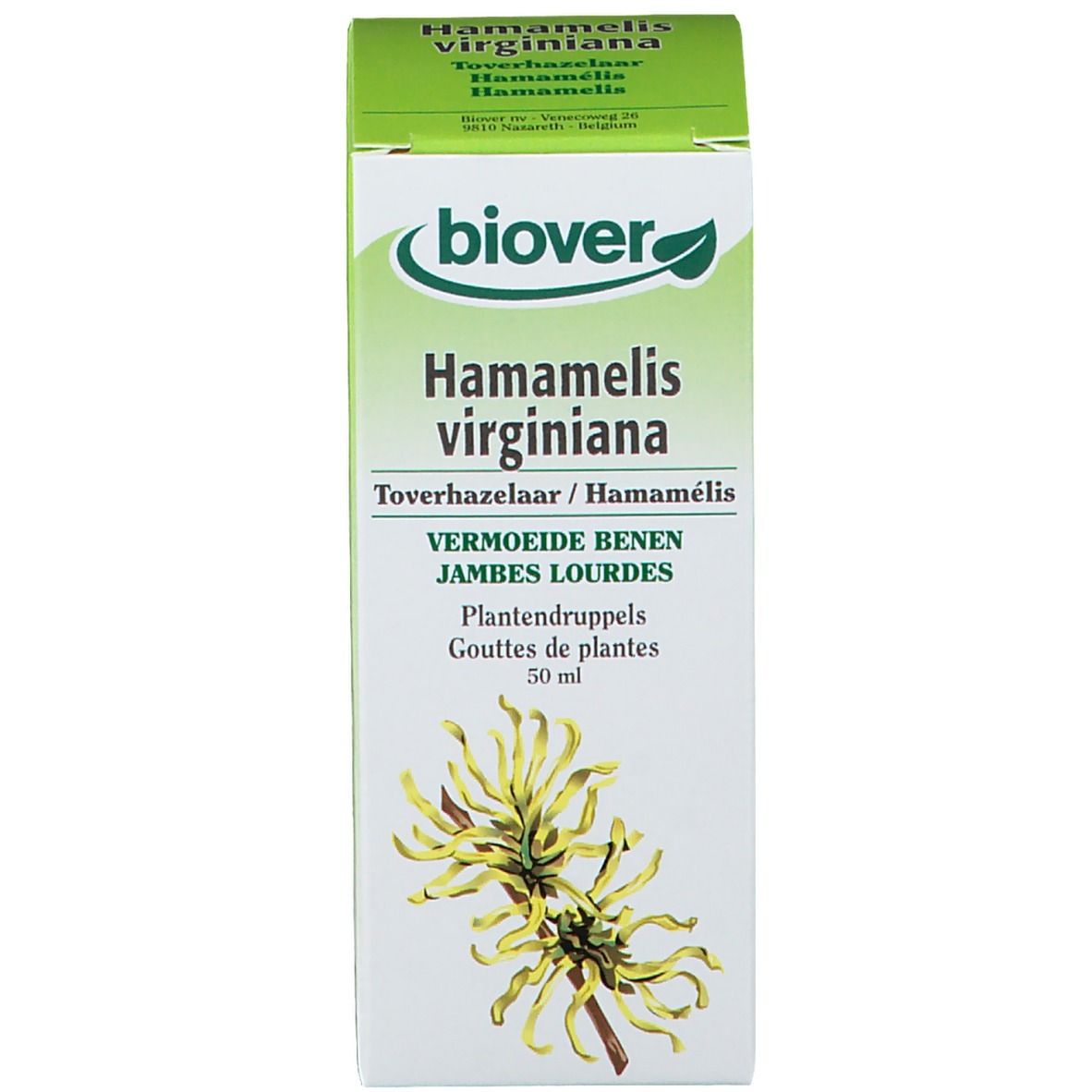 Biover Hamamelis, emballage carton. Inscription: Hamamelis virginiana, 50 ml.