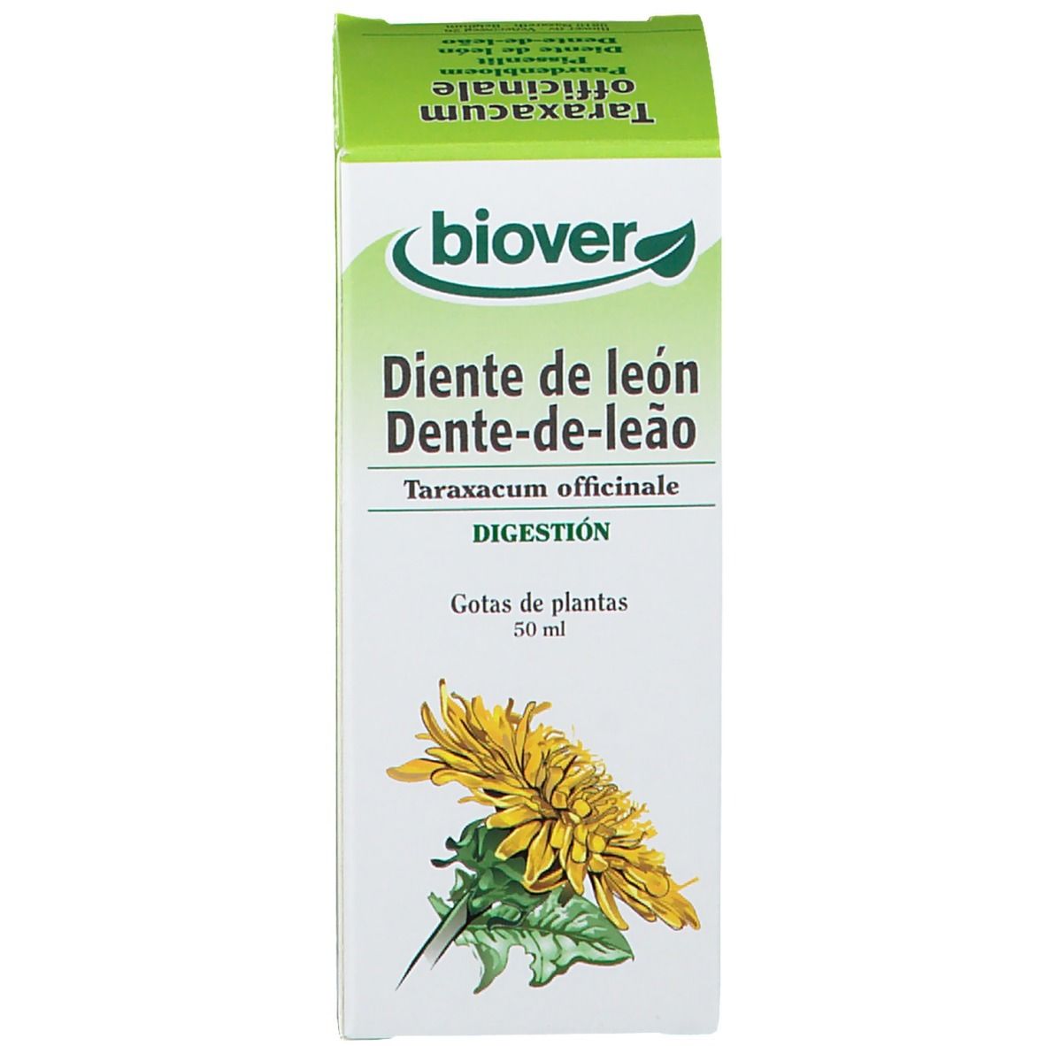 Boîte avec nom du produit et logo. Illustration d'un pissenlit.