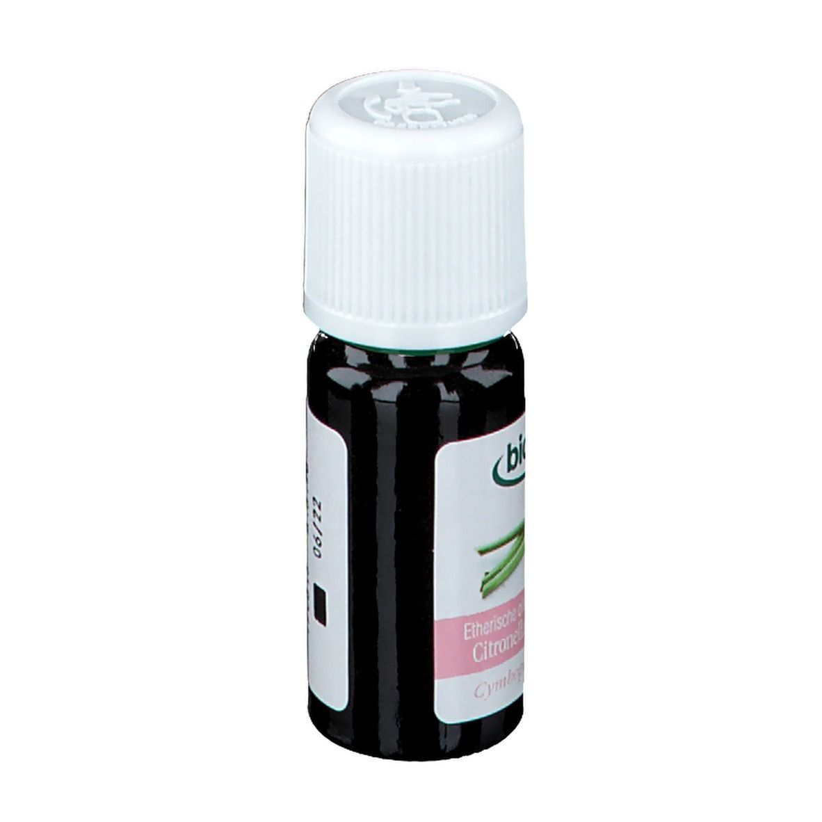 Bruine glazen fles met witte dop. Etiket met productinformatie en bio-label. Merk Biover.