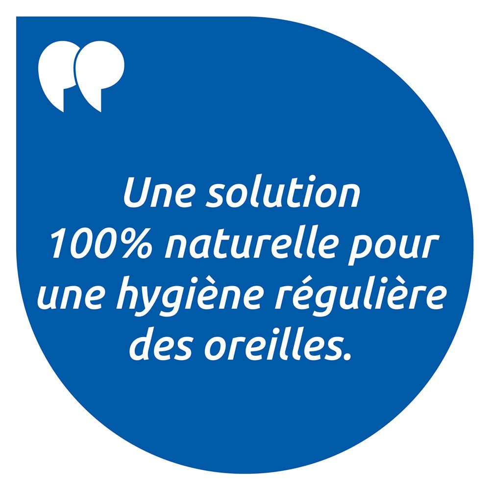 Blauer Kreis mit Text: 100% natürliche Lösung für regelmäßige Ohrenhygiene.