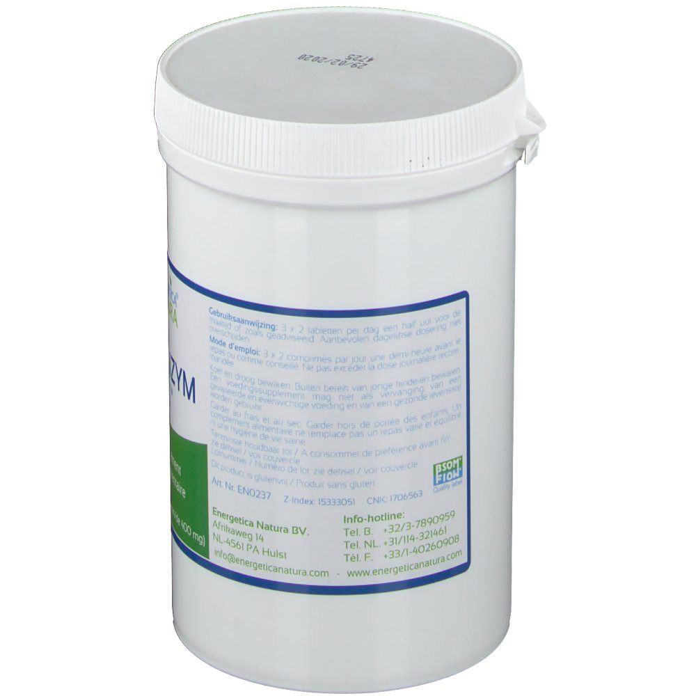 Récipient cylindrique blanc avec bouchon à vis. Étiquette avec informations sur le produit et logos. Vue arrière.