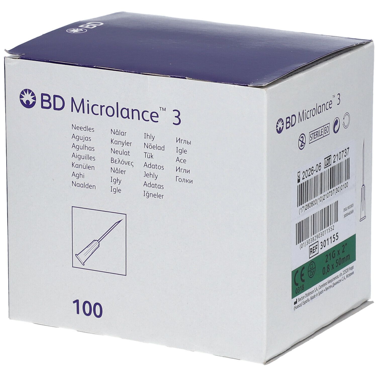 BD Microlance™ 3 Aiguilles 21G 2RB (0,8 x 50 mm) Vert
