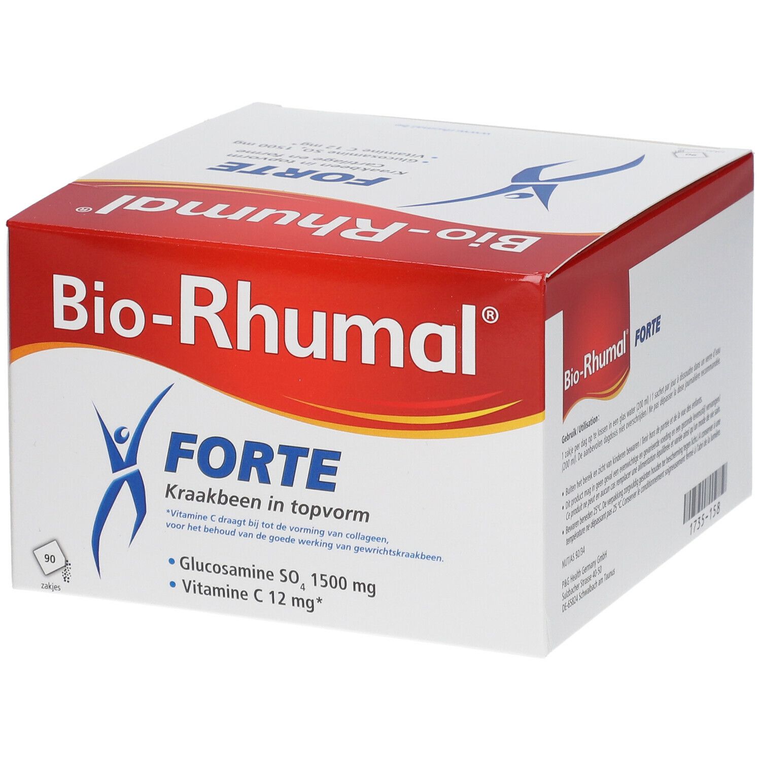 Boîte de Bio-Rhumal® FORTE. Inscription : Glucosamine SO₄ 1500 mg, Vitamine C 12 mg. Contient 30 sachets.