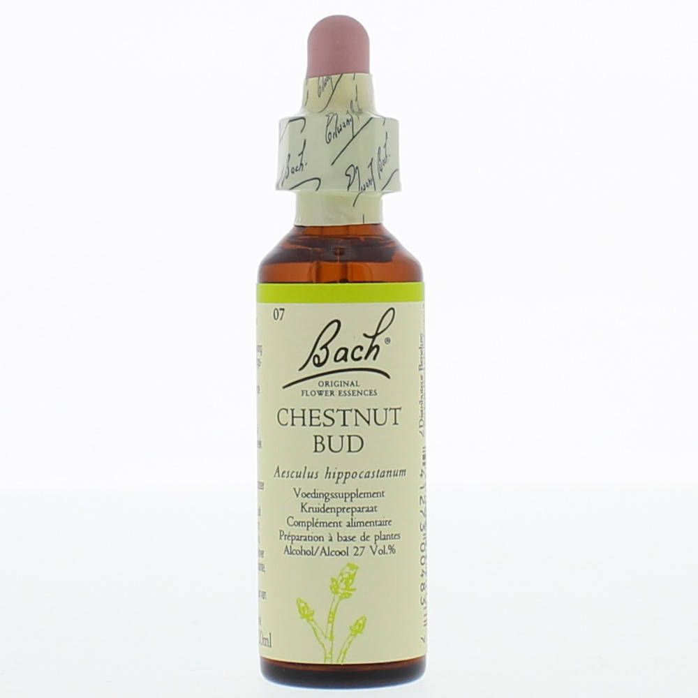 Bruine glazen fles met druppelaar. Etiket met productnaam en logo. Roze dop.