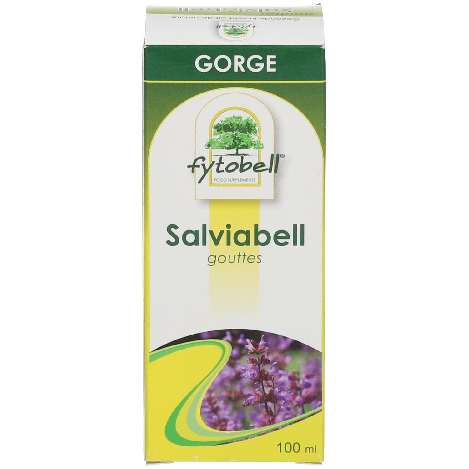 Scatola con nome del prodotto, logo e illustrazione di fiori. Testo: 'Gorge' e '100 ml'.
