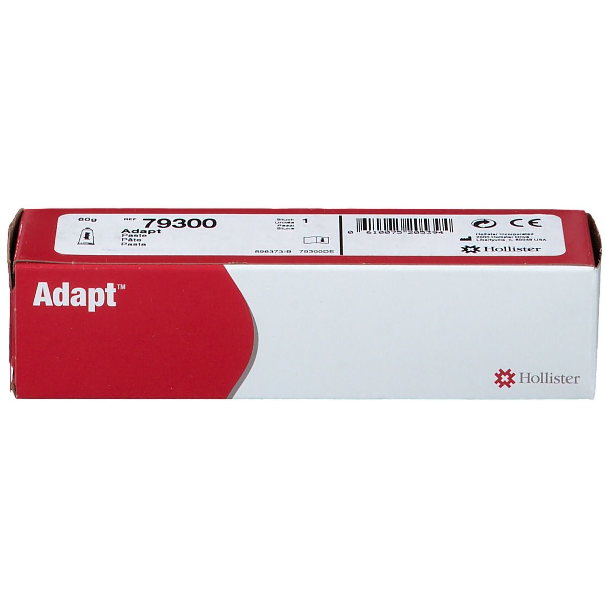 Boîte rouge et blanche avec produit Adapt. Logo Hollister et numéro 79300.