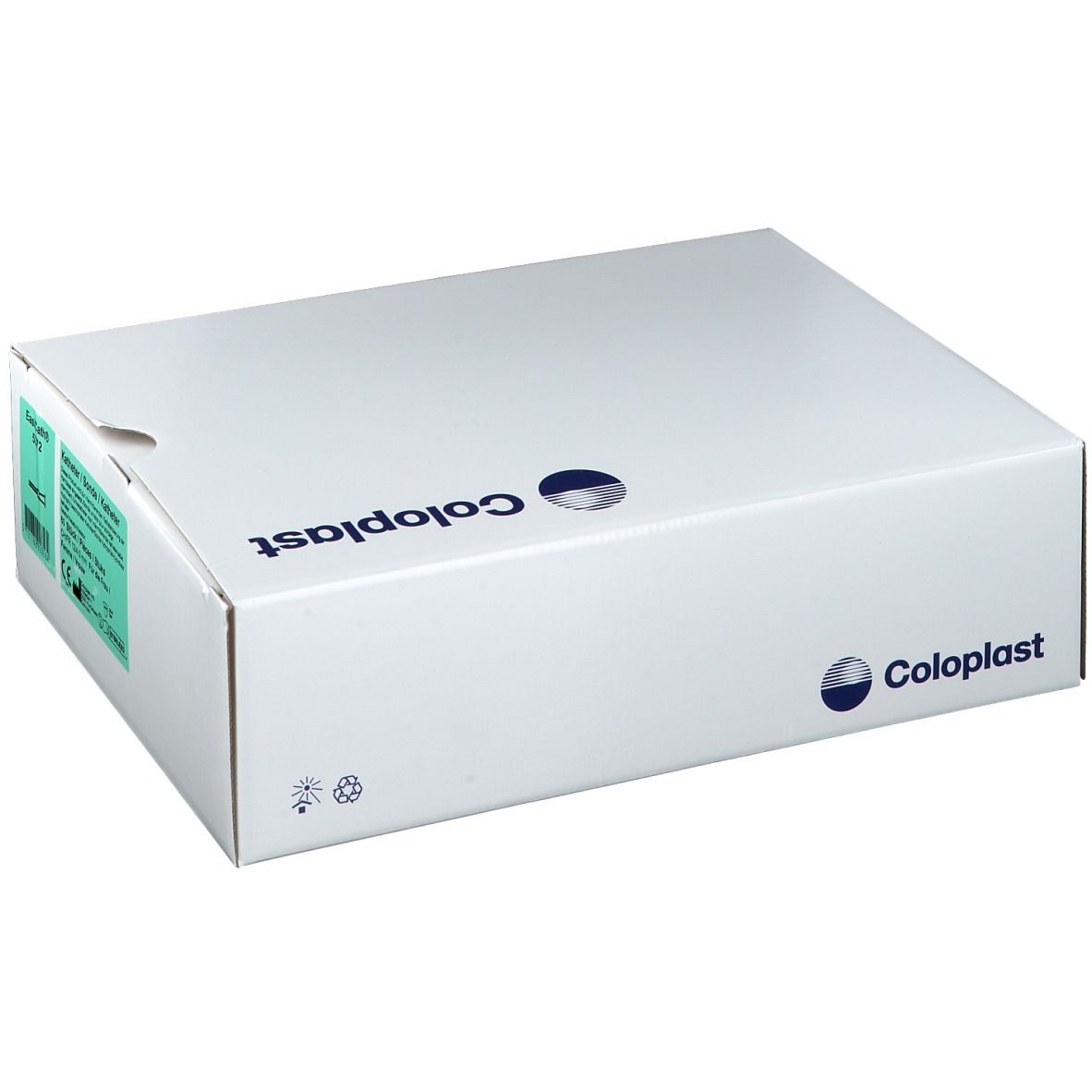 Emballage en carton blanc avec logo Coloplast et informations produit. Contient des cathéters.