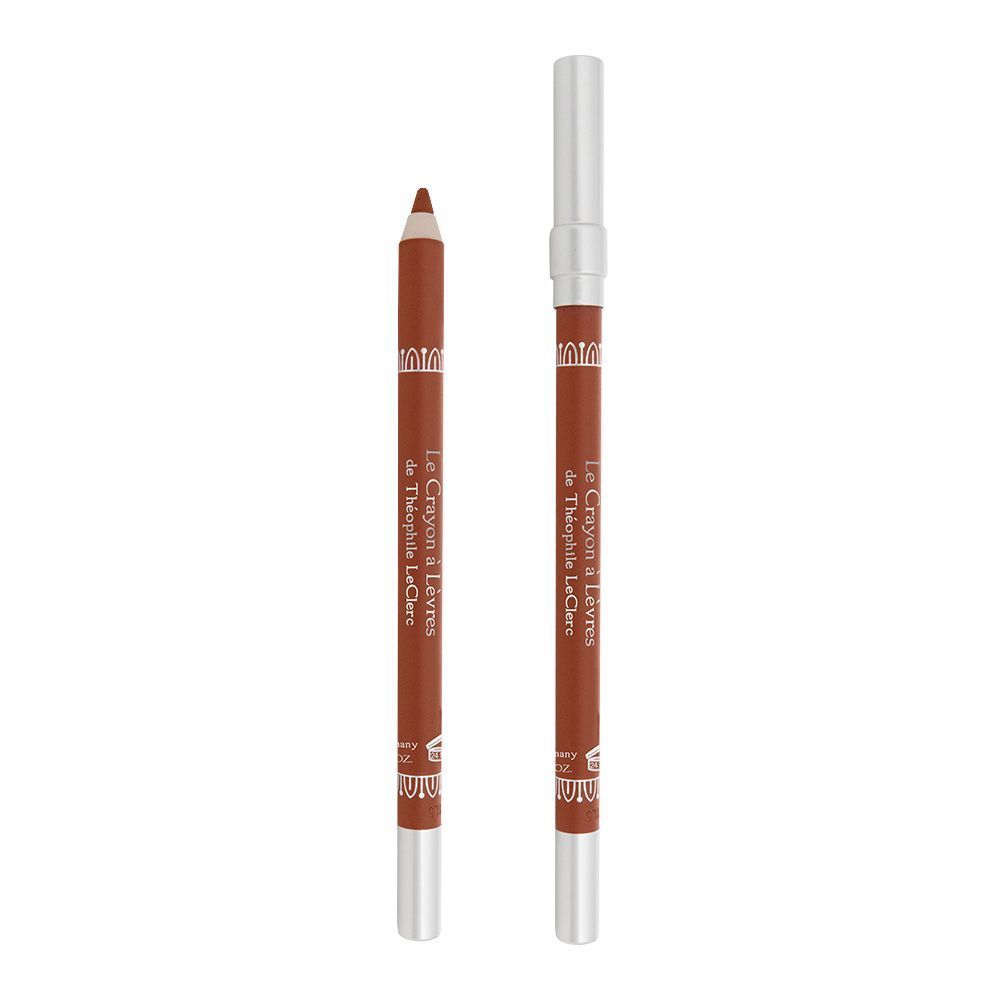 Deux crayons à lèvres bruns. L'un avec une pointe, l'autre avec un capuchon argenté. Inscription : Le Crayon à Lèvres de Théophile LeClerc.