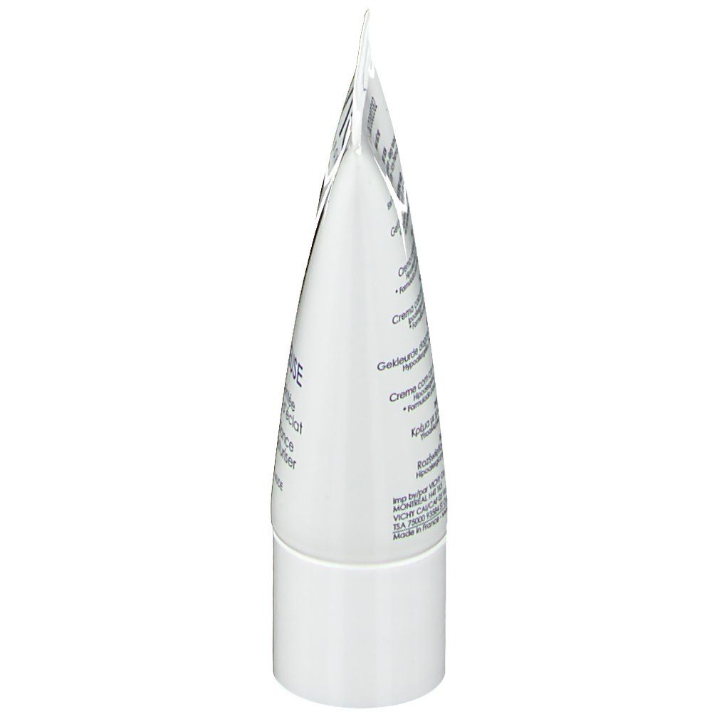 Tube blanc, vue latérale. Nom du produit et texte visibles.