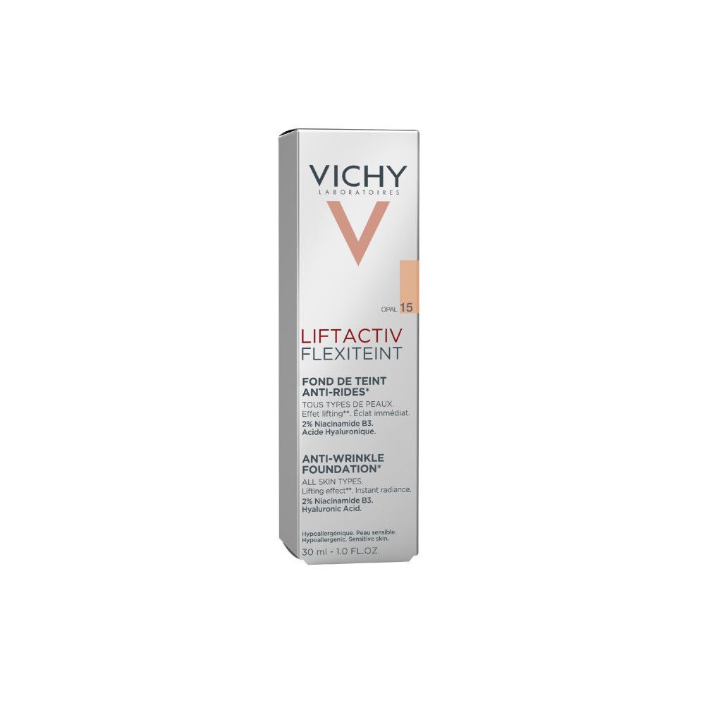 Vichy LIFTACTIV Flexilift Teint 15 Opal. Emballage. Teinte beige. SPF 20.