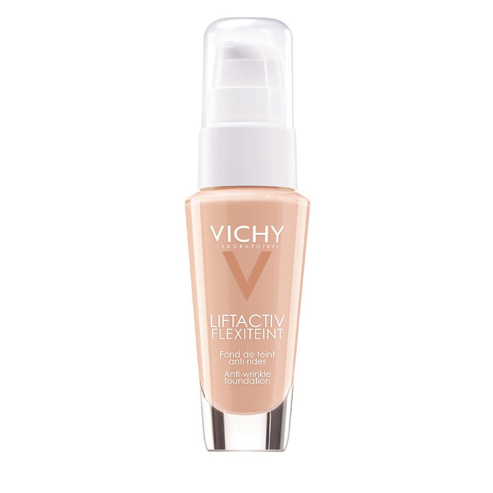 Fondotinta anti-rughe Vichy Liftactiv Flexiteint. Flacone con dosatore. Tonalità beige.