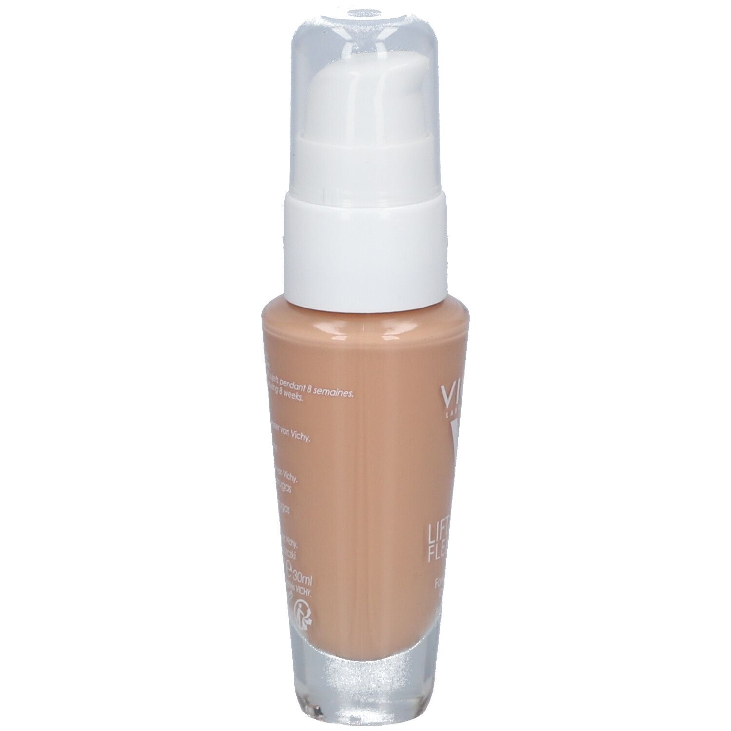 Fondotinta anti-rughe Vichy Liftactiv Flexiteint. Flacone con dosatore. Tonalità beige.