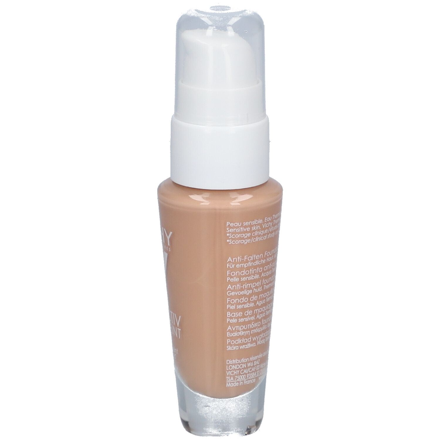 Fondotinta anti-rughe Vichy Liftactiv Flexiteint. Flacone con dosatore. Tonalità beige.