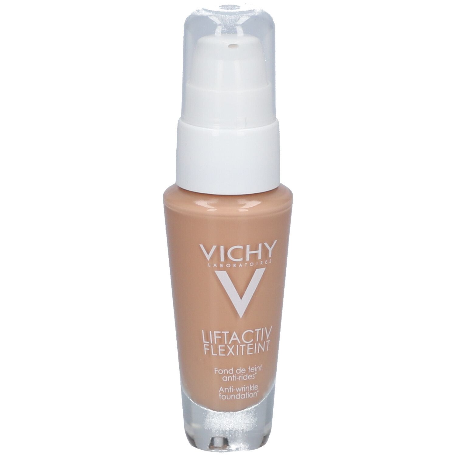 Fondotinta anti-rughe Vichy Liftactiv Flexiteint. Flacone con dosatore. Tonalità beige.