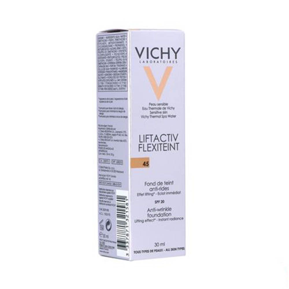 Verpakking Vichy LIFTACTIV Flexilift Teint. Tint 45 Gold. Opschrift: Anti-rimpel foundation. 30 ml.