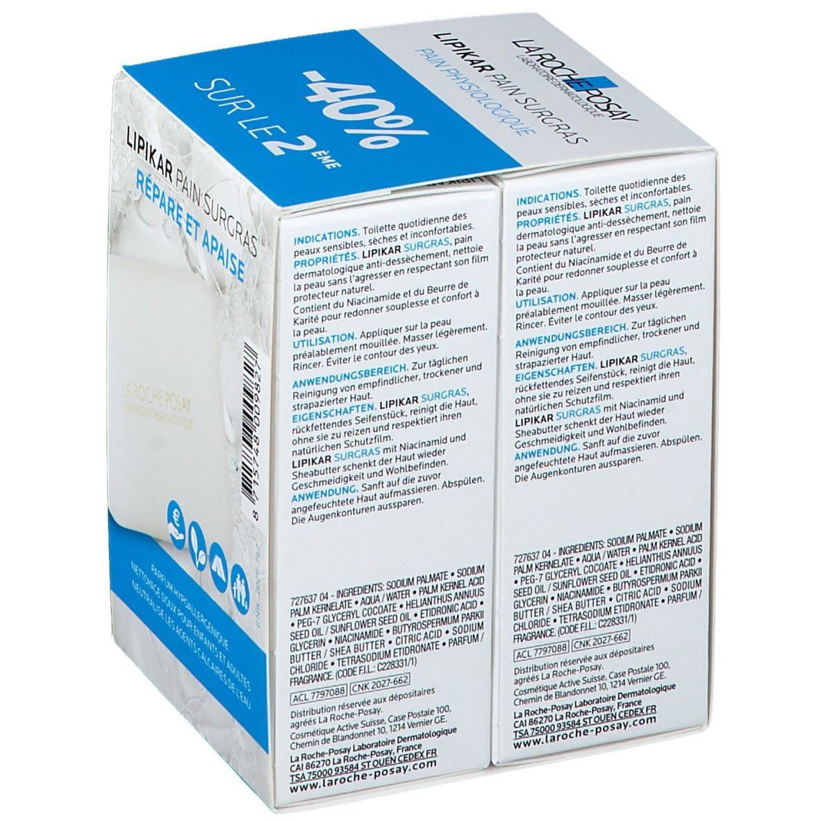 Retro della confezione LA ROCHE POSAY LIPIKAR SURGRAS. Testo in più lingue. Contiene informazioni sugli ingredienti e l'uso.