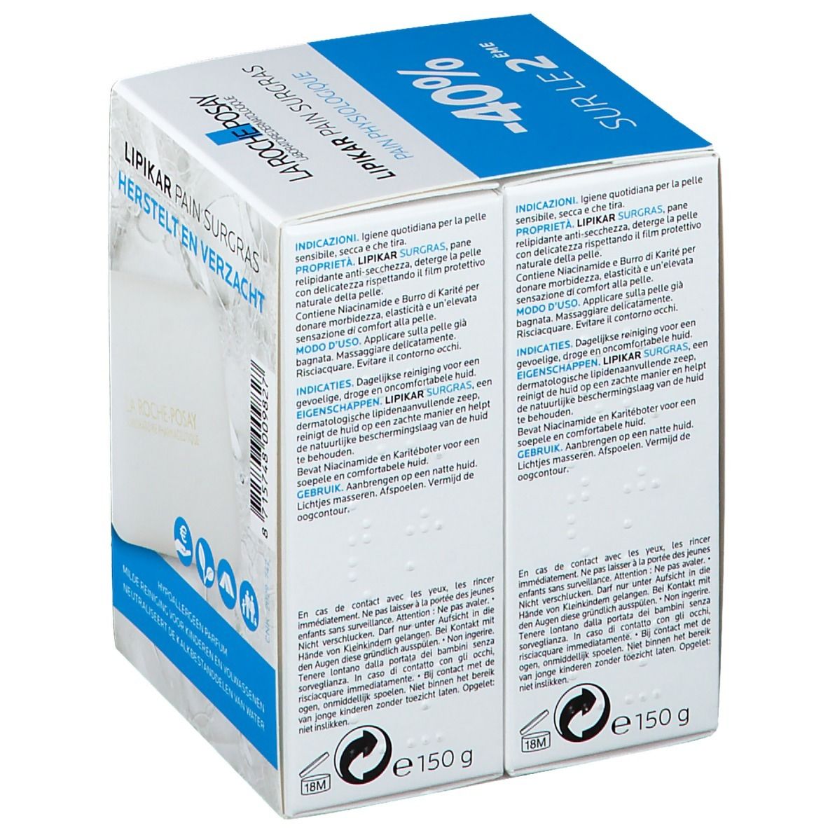 Retro della confezione LA ROCHE POSAY LIPIKAR SURGRAS. Testo in più lingue. Contiene informazioni sugli ingredienti e l'uso.