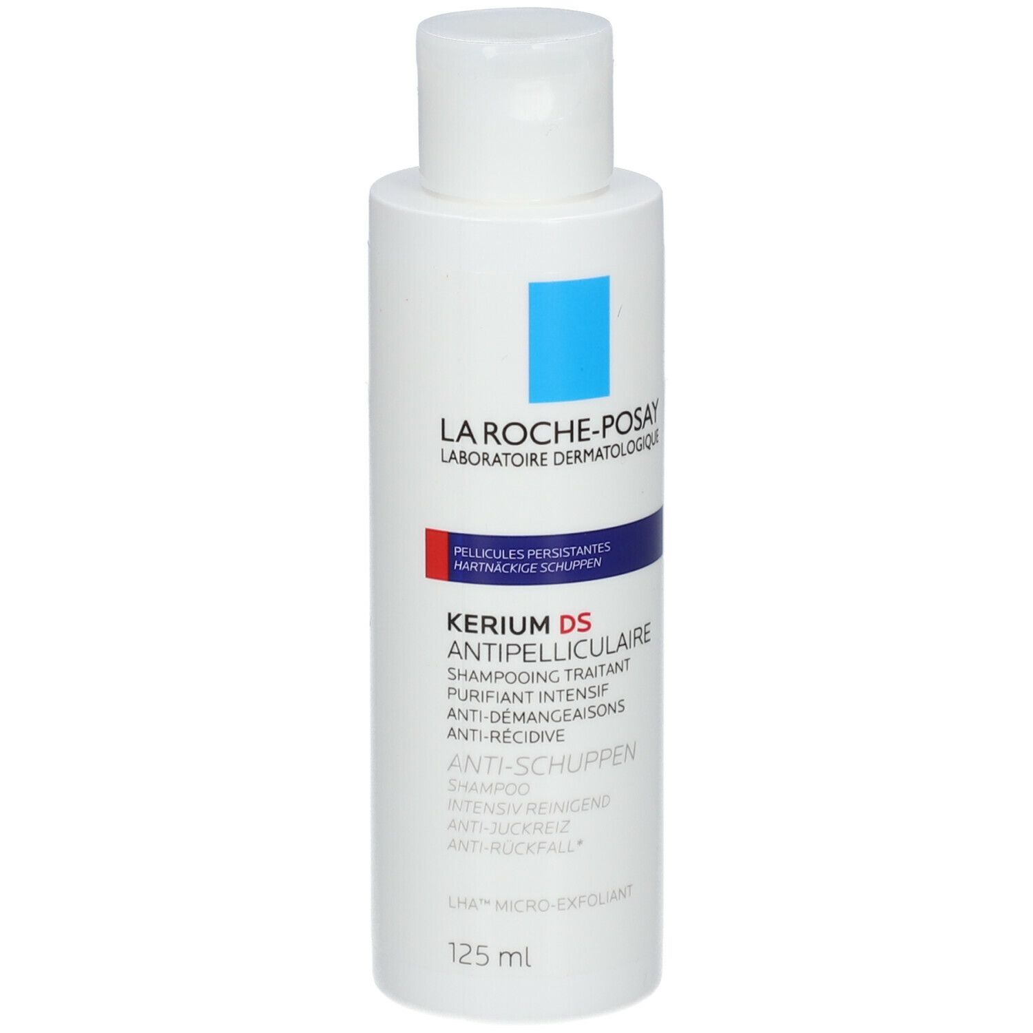 Flacon et emballage La Roche-Posay Kerium DS Anti-pelliculaire. 125 ml.
