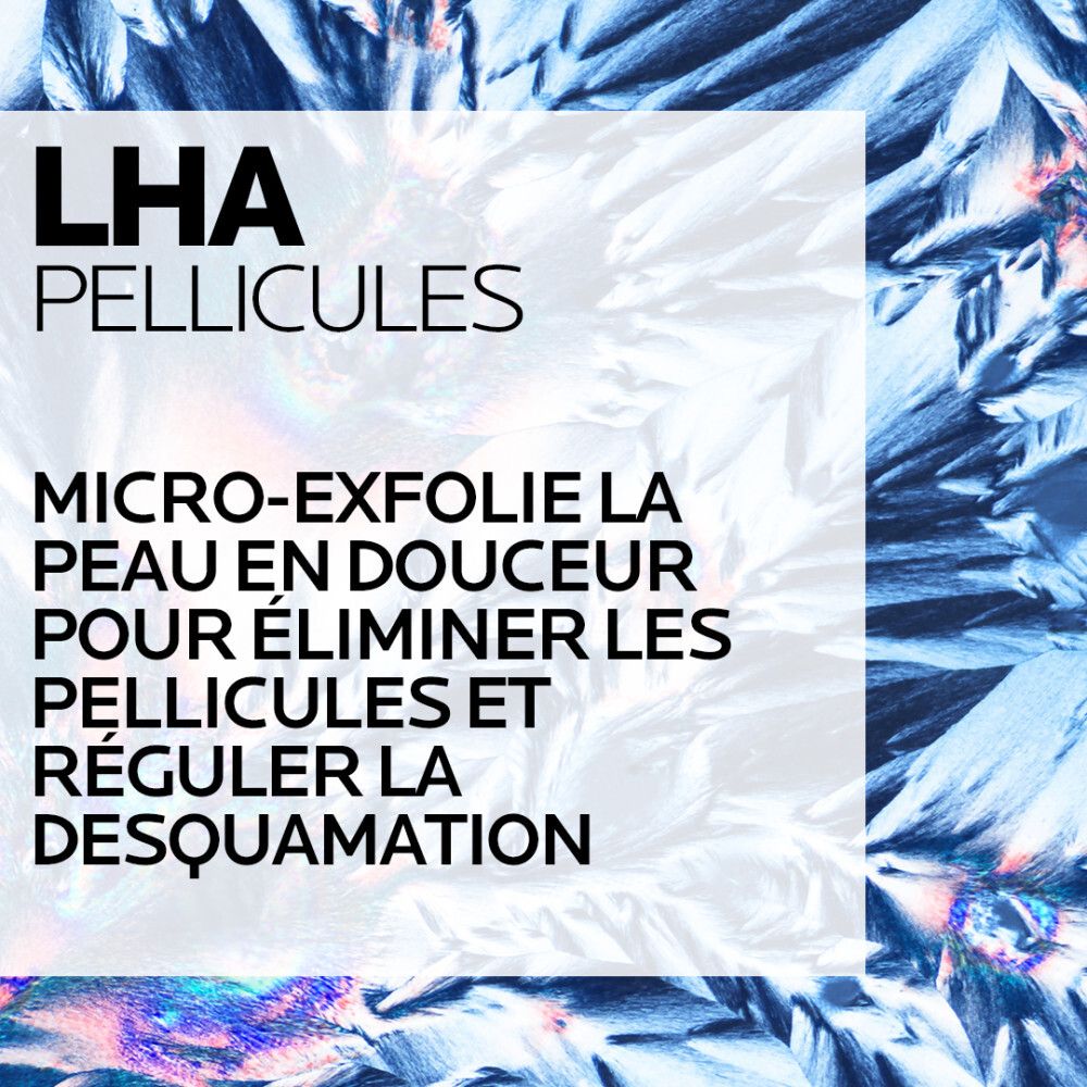 Éclaboussure de crème blanche. Texte : LHA, élimine les pellicules. 2 fois/semaine.