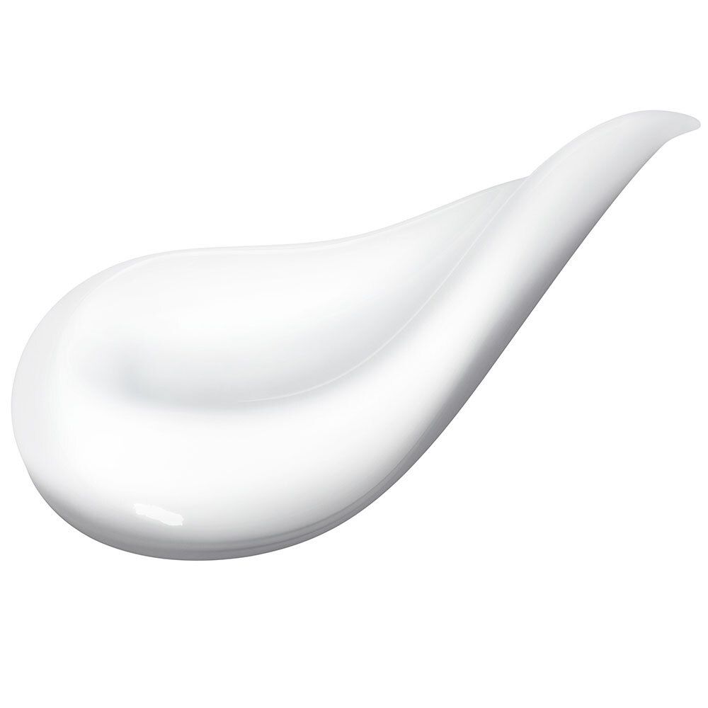 Éclaboussure de crème blanche. Texte : LHA, élimine les pellicules. 2 fois/semaine.