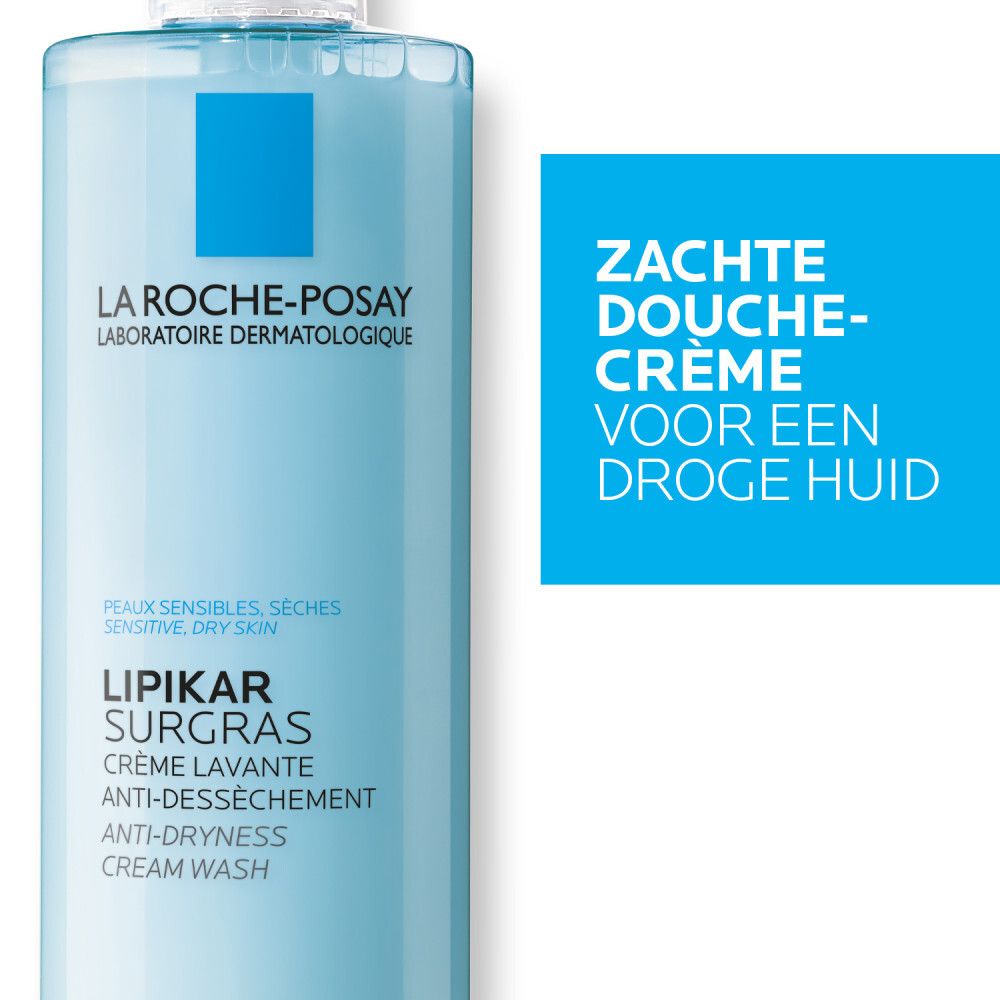 Achterkant van de fles. Tekst: Voorziet de huid van lipiden tijdens het douchen. Kinderen & volwassenen.