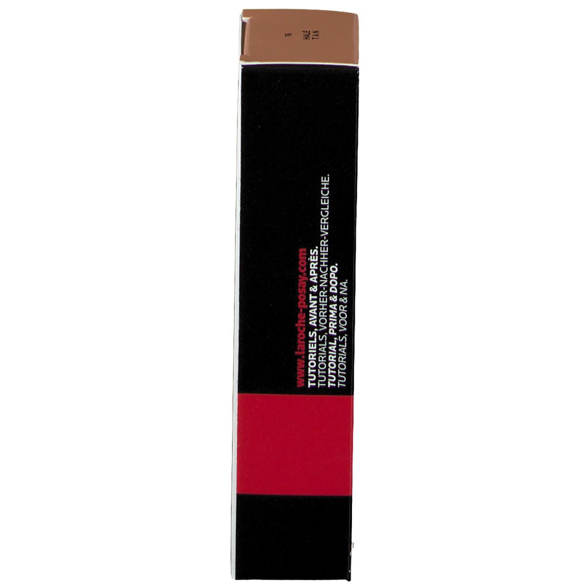 Emballage du produit. Dos. Tutoriels. La Roche-Posay. Bande rouge.