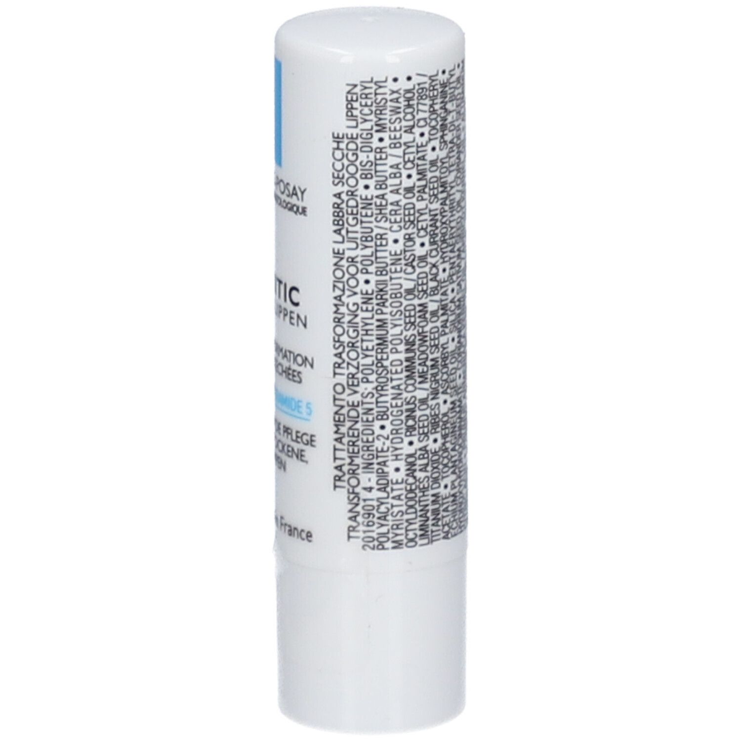 Stick à lèvres blanc avec texte. Inscription: Nutritic Levres Lippen, ingrédients, 4,7 ml.