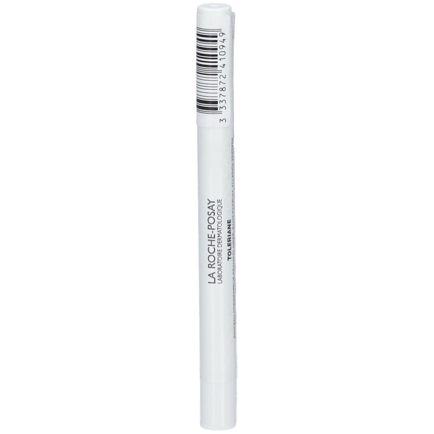 Stylo blanc avec code-barres noir et inscription LA ROCHE-POSAY TOLERIANE.