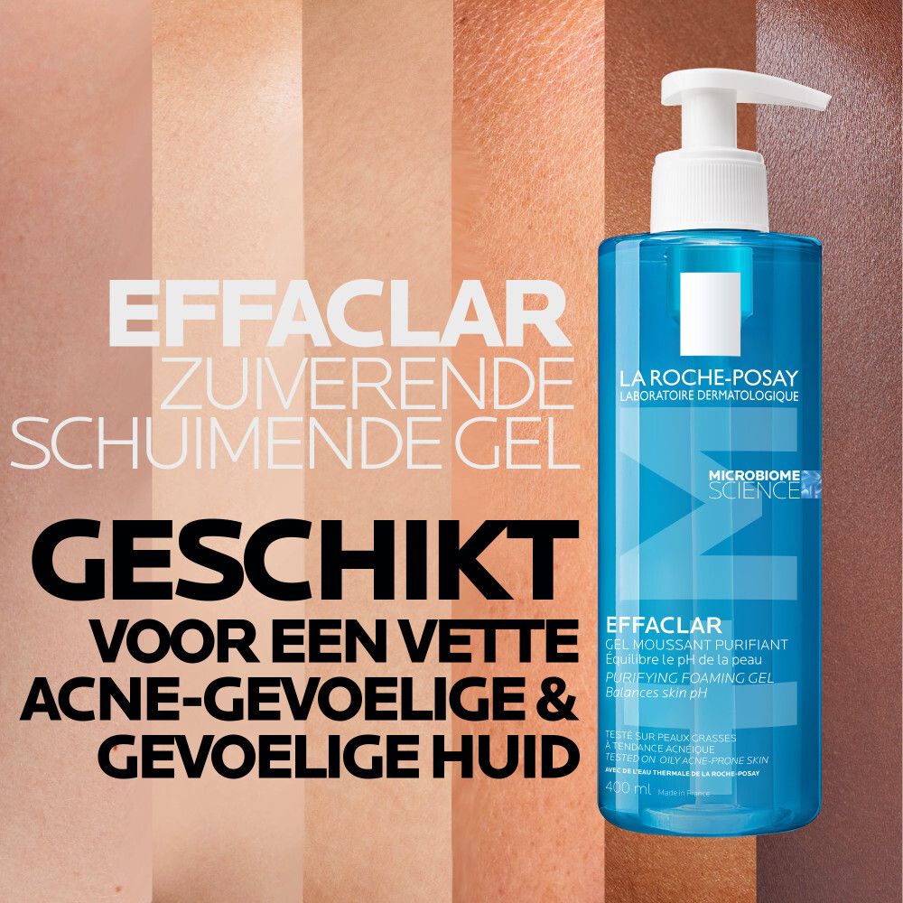 Product en huidtypes. Tekst: Geschikt voor vette, acnegevoelige huid.