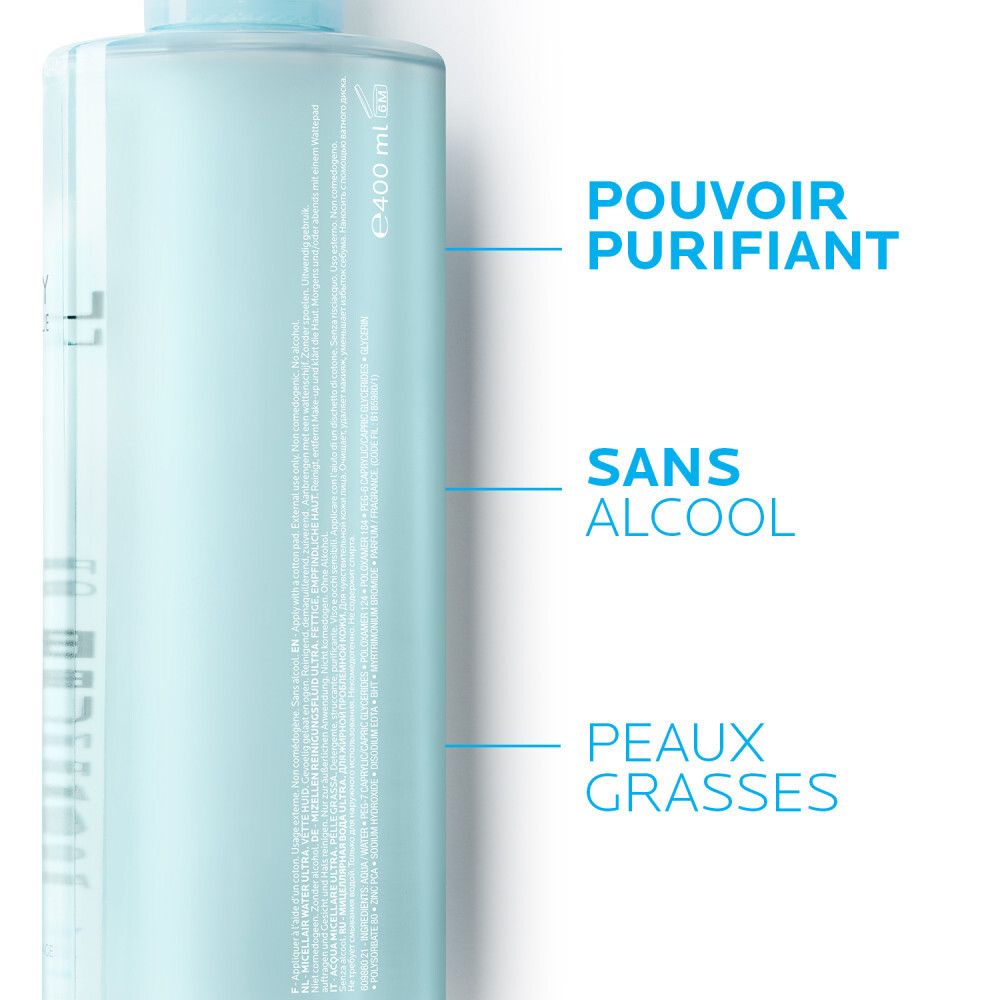 Texte avec propriétés et ingrédients de Effaclar Eau Micellaire Ultra.