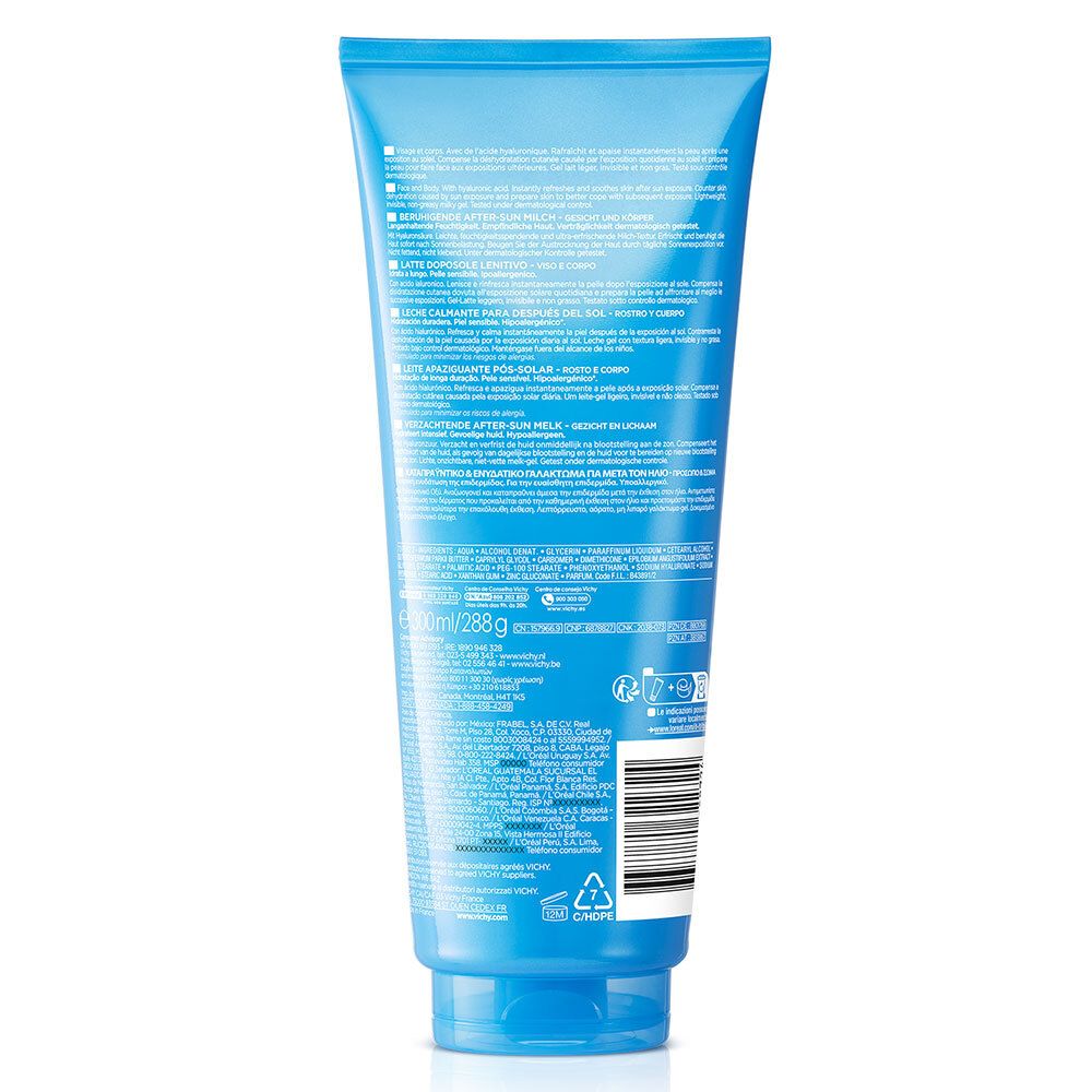 Dos du tube bleu. Texte multilingue. Code-barres et symboles de recyclage. Contient 200ml/268g.