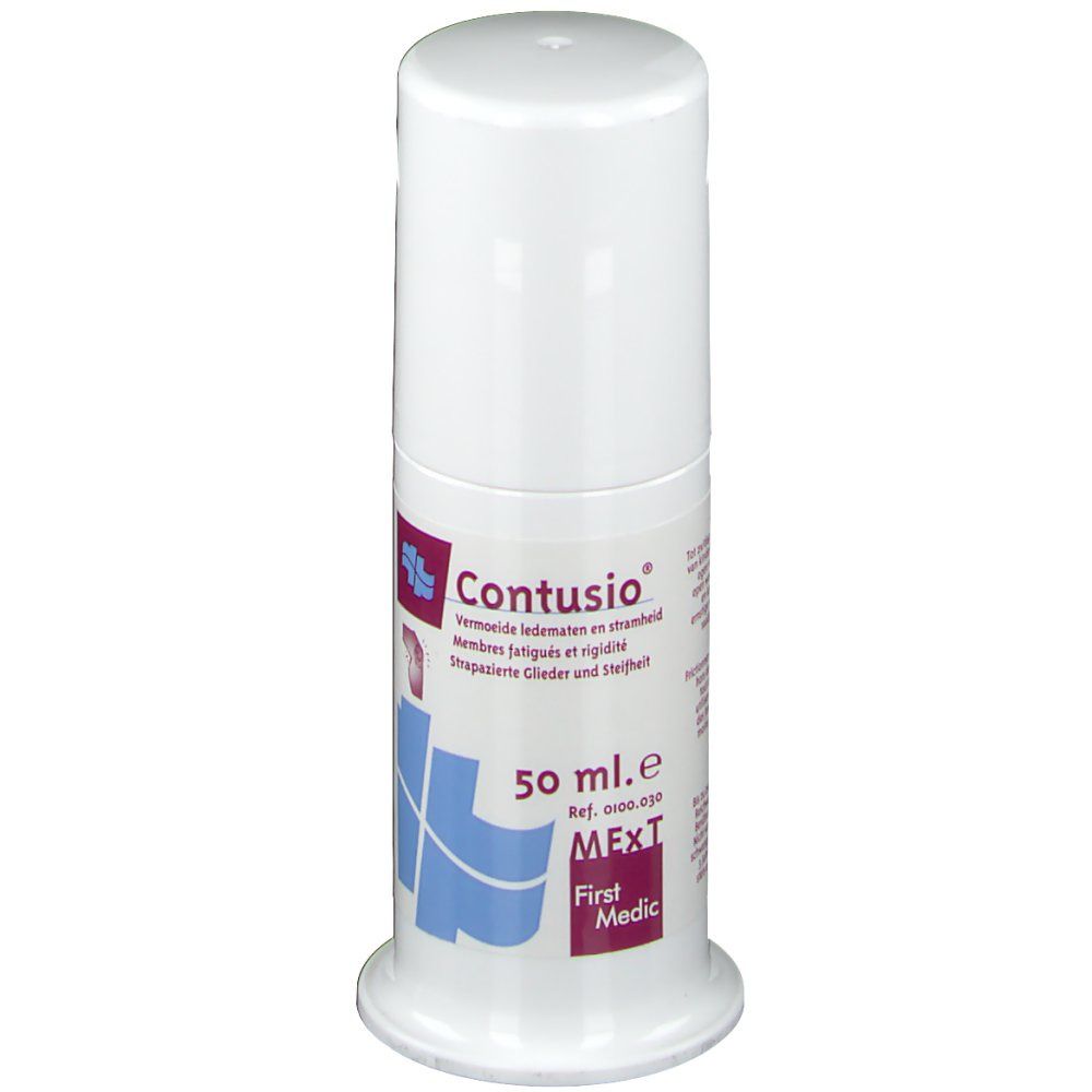 Weiße Rollerflasche mit Contusio-Aufschrift, 50 ml.
